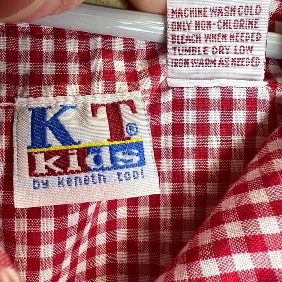 2/$20 Vintage 12M KT Kids Red Gingham tanktop Denim pants two-piece matching set - Picture 8 of 13
